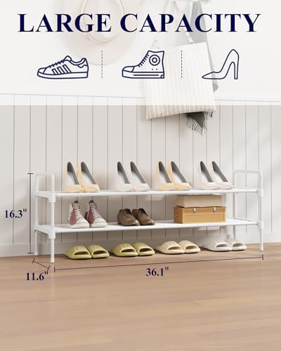 Kitsure Long Shoe Rack for Closet, 36.1" Wide - 2 Tiers, White - Image 2