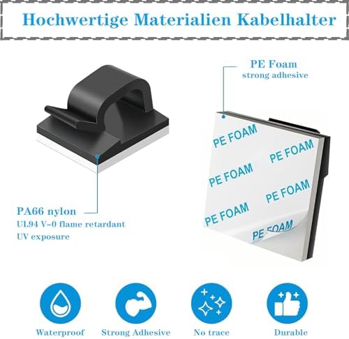Adhesive Cable Management Wire Clips(Black 50 Pcs),Wires Clips Holders for Cords on wall,Outdoor Cable Clips,Suitable for Under Tables, Cars, Walls, televisions, Christmas Lights - Image 3