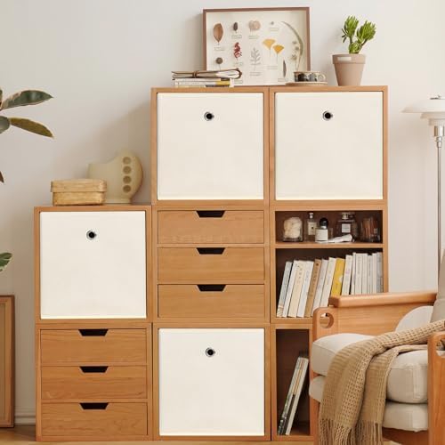 Foldable Storage Cubes Bins ,11 Inch Cloth Storage Cube Fabric Storage Box Cubes Organizer Baskets with Handles for Home Organizer Set of 8 (Creamy-White) - Image 5
