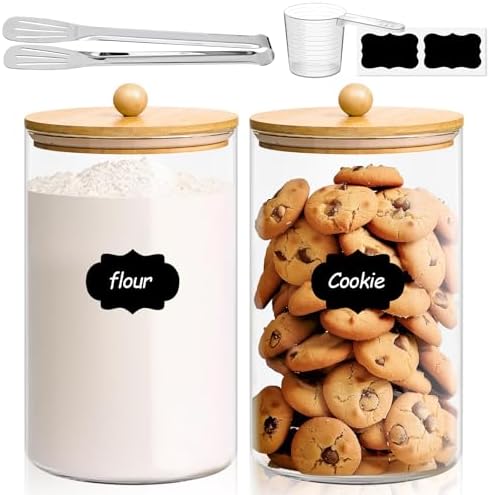 ComSaf Glass Storage Jars with Bamboo Lids 3.9 Qt 2 Pack Large Pantry Round by ComSaf