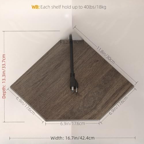 JJL Corner Shelf, 12 Inch Corner Shelf Wall Mounted with Wire Hole, 2 Tier 13.3 Inch Deep Wooden Corner Hanging Shelves for Wall Storage, for Speaker, Cable Box, Grey - Image 3