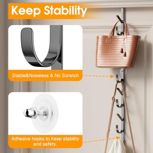 LUCYCAZ Over The Door Hooks,Purse Storage Organizer,Fits Doors 1 3/4" Black - Image 4