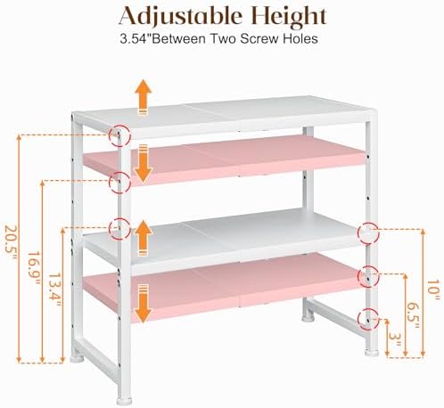 2-Tier Expandable Kitchen Storage Shelf,150LBS Heavy Duty Metal Shelving Units For Small Appliance,Adjustable Pots and Pans Organizer Rack Shelves For Kitchen Counter Under Cabinet Garage Pantry,White - Image 3