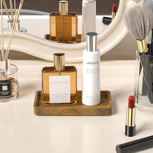 WEENSON Small Acacia Wood Bathroom Vanity Tray for Soap Dispenser, Toiletries, Makeup, Perfume, Decor, Kitchen Tray for Counter Salt Spice, Toilet Tank Tray for Candle, Nightstand 7.9"x4" - Image 5