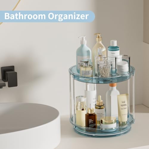 Rotating Makeup Organizer, Perfume Skincare Holder, 2 Tier 9 Inch, Blue - Image 5