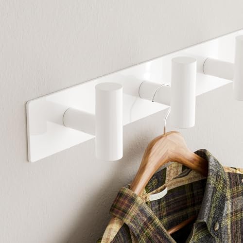 White Wall Mounted Coat Rack – 5 T-Shaped Hooks on 16.5" Rail, (1 Pack) - Image 4