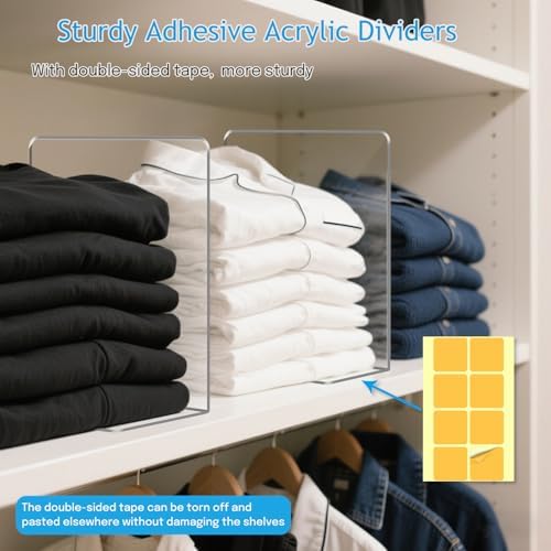 OKPOW Shelf Dividers Closet Organizer - 12" Tall X 11.8" Deep Acrylic Clear Sturdy Separate for Clothes Purse - Adjustable Space Saver Easy Install for Home Organization Enthusiasts 8 Pack - Image 7