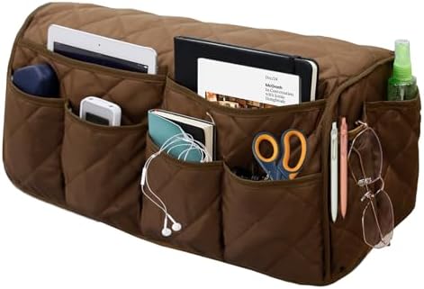 Armchair Caddy for Recliner, Non-Slip Recliner Pocket Organizer, Remote Holder for Recliners, Sofa Armrest Organizer, Couch Caddy with 14 Pockets Storage for TV Remote, Phone, Magazine (Brown) by Gloserin