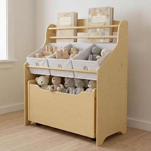 Humble Crew 3 in 1 Kids Bookshelf, Toy Organizer and Rolling Toy Box, Wood by HumbleCrew
