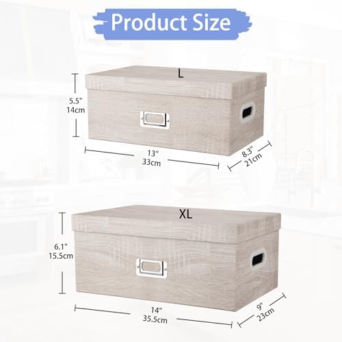 Briful Set of 2 Rustic Wood Grain Storage Boxes with Lids – Stackable Rectangular Organizer Bins, 14'' + 13'' Set Decorative Storage Containers for Bedroom, Living Room, Gifts - Image 2