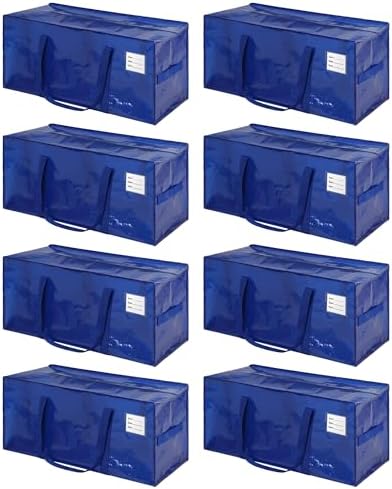 JCBZAMZ 8 Pack Heavy Duty Extra Large Moving Bags with Handles,Waterproof Foldable Storage Totes,Clothing Storage Bags,Packing Moving Boxes for College Supplies & Seasonal Storage, Blue by JCBZAMZ