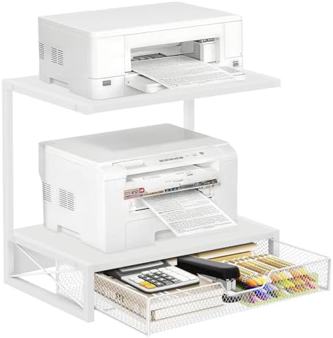 ELITEROO Printer Stand for Desk with Storage Drawer, 2 Tier Desk Shelf by ELITEROO