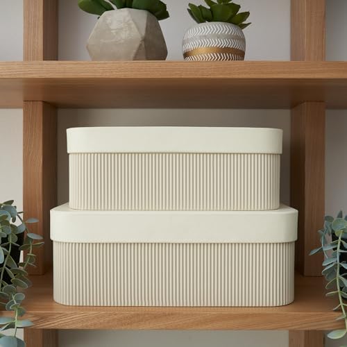 Decorative Storage Boxes with Lids - Set of 2 Fluted Photo Organizer Bins - Image 7