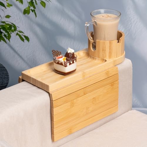 Couch Cup Holder for Armrests Over 4.9" Wide with 360° Phone Stand Natural by Tomlyop