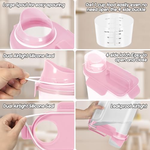 LEAWALK 5-7Lbs Airtight Dog Cat Pet Food Storage Container- Light Pink - Image 3