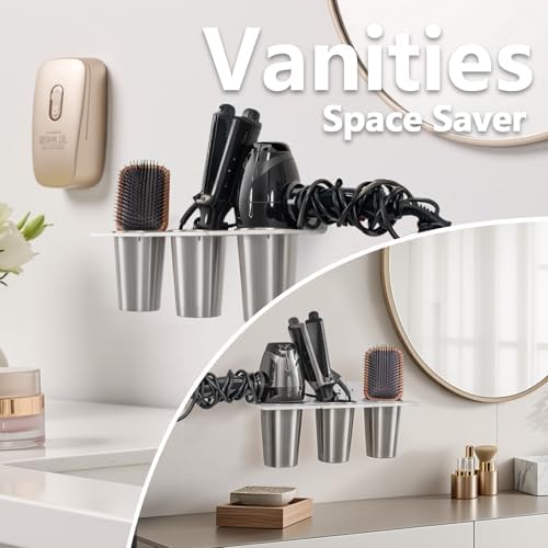 Hair Tool Organizer Wall Mount Blow Dryer Holder with Steel 4 Cups - Image 4
