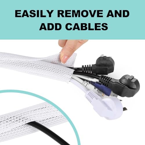 AGPTEK Cable Sleeve, 10ft - 1 inch Cable Management Cord Hider, White - Image 4