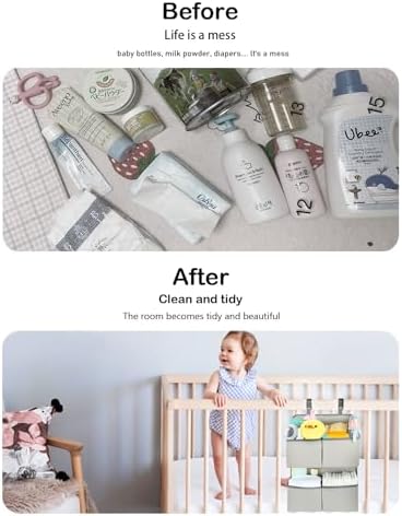 Hanging Diaper Organizer for Crib/Playard/Bassinet/Playpen – Hold 80+ Diapers - Changing Table Diaper Holder - Hanging Diaper Storage Stacker Nursery Caddy Organizer for Newborns (Silver-gray) - Image 5