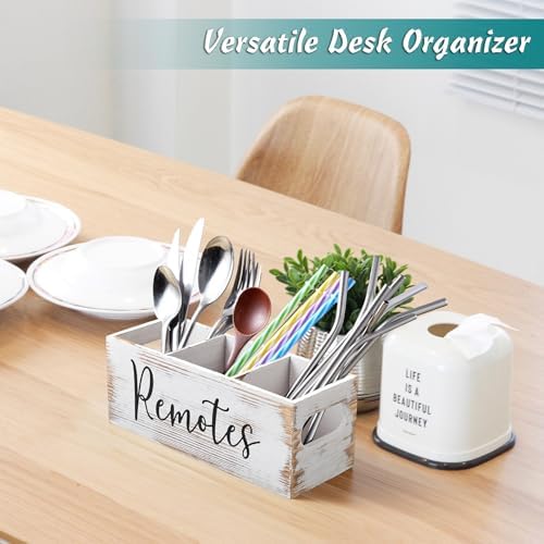 DRASTAR Remote Control Holder, 3 Slots Wood Remote Storage Caddy, Remote Control Organizer Retro White - Image 5