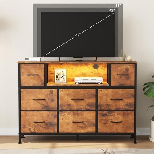 DUMOS LED TV Stand Dresser with Charging Station, Entertainment Center - Image 4