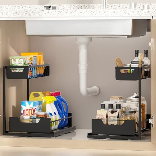 Ceetug Under Kitchen Sink Organizers and Storage, Black, 2 Pack by ceetug
