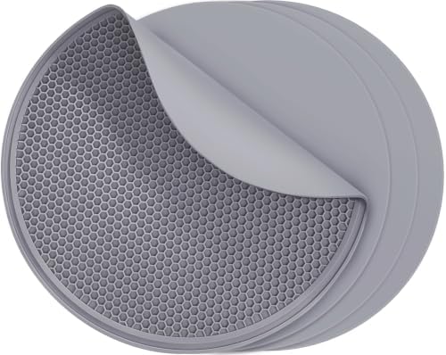 4 Pack 12 Inch Multi-Purpose Silicone Mat, As Drying Mat, Microwave Mat, Trivet, Pot Holder, Placemat, Utensils Rest, Pad for Hot Pans Plates Dishes Kitchen Countertop, Heat Resistant Mat, Light Gray by QPIXDIGITAL