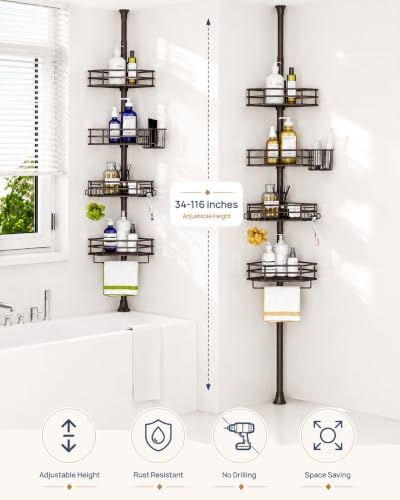 SEIRIONE Rustproof Corner Shower Caddy Tension Pole for Bathroom Storage - Image 2
