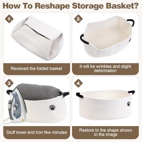 Optish Dog Toy Basket, 30L Toy Box and Bin for Dog Cat Storage, 19.7" X 11" X 7.9" Large Woven Rope Basket for Blankets, Living Room, Bedroom, White - Image 7