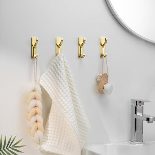 Adhesive Wall Hooks for Towel/Coat,13Lb Strong Stick-On Hooks, Gold 6 Pack - Image 4