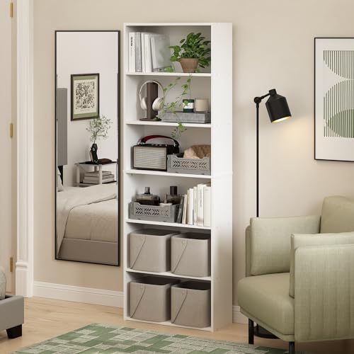 Furinno Jaya Simply Home Free Standing 6-Tier Open Storage Bookcase, White - Image 2