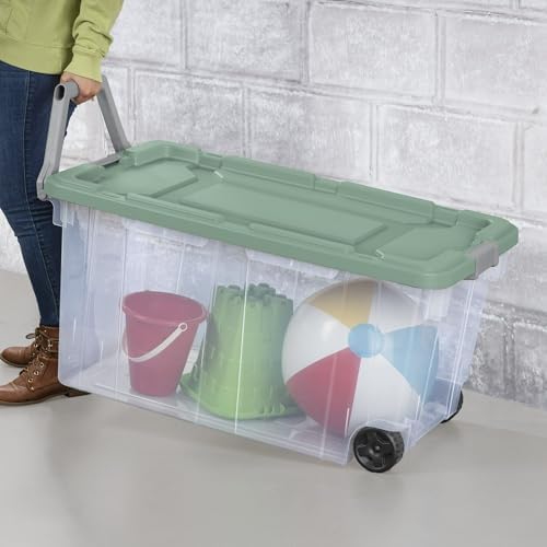 Extra Large Storage Bin, 40 Gallon Wheeled Plastic Storage Container with Handle,Pack of 2 (Clear/Green) - Image 5