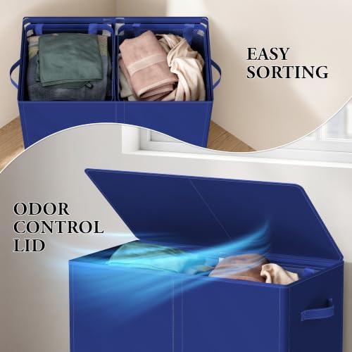 Simple Houseware Double Laundry Hamper with Lid & Removable Bags, Dark Blue - Image 6