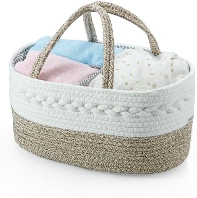 PandaEar Baby Diaper Caddy Organizer, Portable Nursery Storage Basket Cotton Rope Diaper Caddy for Baby Shower Gifts Newborn Infants -Brown - Image 3