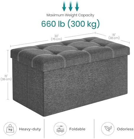 SONGMICS Ottoman Storage Bench, 21 Gal. Folding Chest, Holds 660 lb - Image 3