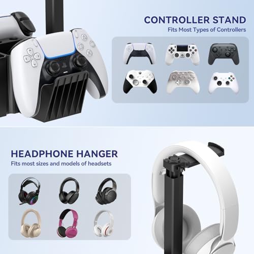 KDD Dual Controller Holder with Headphone Stand - Multi-Functional Desk Storage Box with Phone Holder - Universal Controller Stand with Desktop Organizer for Remote Control Pen Accessories(Black) - Image 3