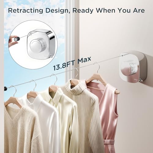 FORIOUS 13.8 Ft Retractable Clothesline, Non-Sagging (Chrome) - Image 3