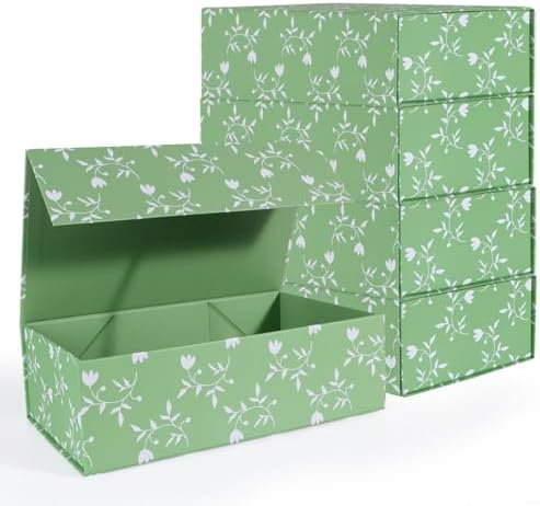 LFBOX Green Leaves Gift Box with Magnetic Lids 5 Pack by Yourgiftourart