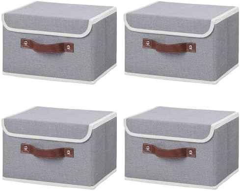 ANMINY Fabric Storage Box Bins with Lids, Gray, 10"x8"x7", 4 Pack by ANMINY