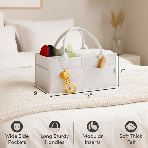 PUTSKA Baby Diaper Caddy Organizer, Felt Nursery Basket, White, Regular - Image 4