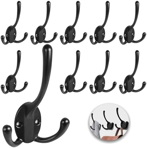 Wall Mounted Coat Hooks 10 Packs Heavy Duty Black Hardware Robe Hooks Decorative for Single Hanging Coats Towel Cubicle Classroom Kitchen Bath Backpack Hat Hook by HADWER