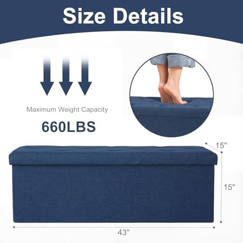 DUMOS 43 Inch Folding Storage Ottoman Bench, Large Ottoman with Storage - Image 3
