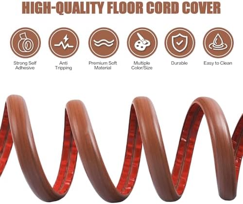 Floor Cord Cover Self Adhesive Cord Hider,20FT Cable Management, Extension Strip Protector for Wires, Prevent Cable Trips for Offices, Gyms, Exhibitions Cavity:0.39"(W) x0.27(H) Wood Red Teak - Image 3