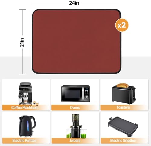 2 PCS Heat Resistant Mats for Countertop Air Fryer, 24x21in, Red - Image 4