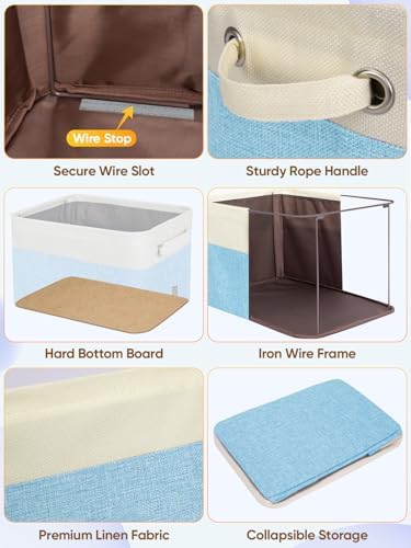 BALEINE 3 Pack Fabric Closet Storage Bins for Shelves, Linen Closet Organizers and Storage, Decorative Baskets for Organizing, Shelf, Clothes, Home, Office (Skyblue, 14''x10''x8.5'') - Image 6