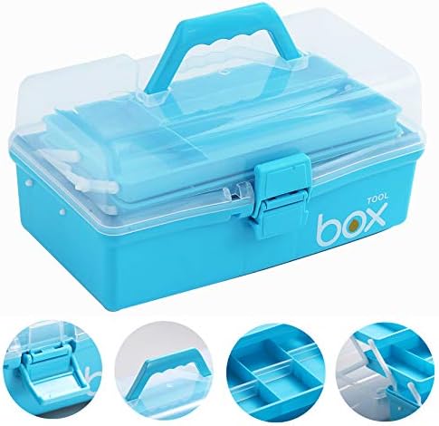 Kinsorcai 2PCS 12'' Three-Layer Clear Art Box Organizer, Multipurpose Plastic Craft Box with Handle (Blue) - Image 4