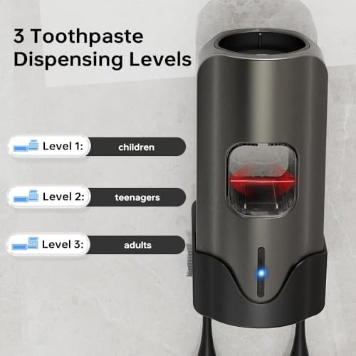 2 Toothbrush Holders, Automatic Toothpaste Dispenser Wall Mounted - Image 4