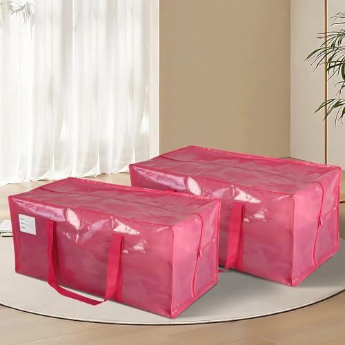 4 Pack Heavy Duty Extra Large Moving Bags with Handles, Waterproof Foldable Storage Totes, Clothing Storage Bags, Packing Moving Boxes for College Supplies, Pink - Image 2