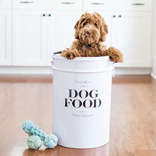 Harry Barker Bon Chien Dog Food Storage Canister – Small 3.5 gallons, Airtight Stainless Steel Pet Food Container, Stylish Kitchen Counter Dog Kibble Storage with Easy-Open Lid - White - Image 4