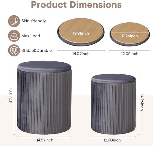 DUMOS Round Ottomans with Storage Set of 2, Vanity Stool, Foot Stool - Image 3