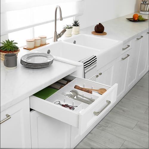 Simple Houseware Drawer Organizer Tray, 9 Adjustable Compartments, White - Image 5